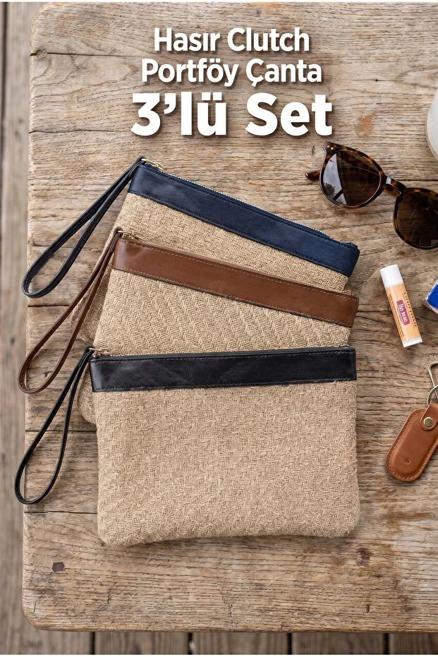 Jolie 3-Piece Straw Woven Advantage Set - Women's Wallet, Clutch, and Summer Holiday Bag