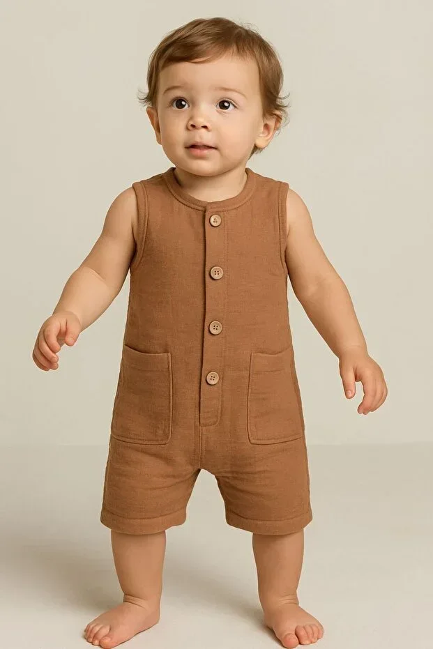 Organic Muslin Summer Natural Pocket Baby Jumpsuit