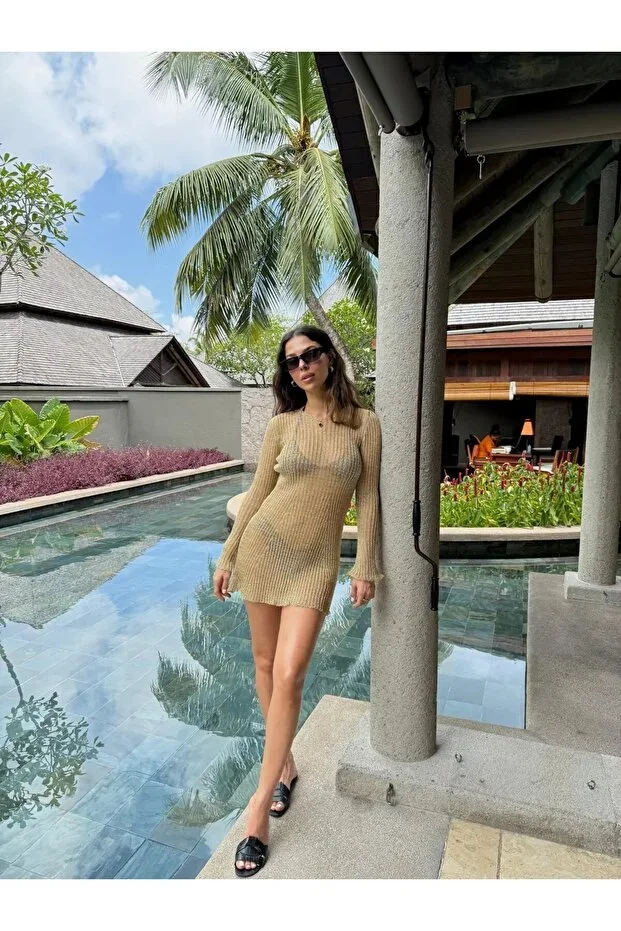 GOLD SHIMMER TRANSPARENT BEACH DRESS