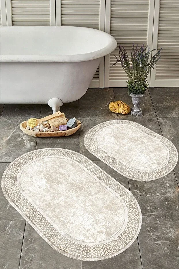Non-Slip Base Washable Dust Stain-Resistant 2-Piece Set Toilet Oval Bathroom Mat Set