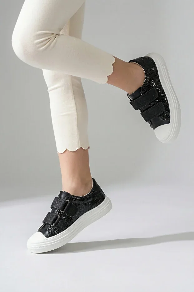 Girls' Sports Shoes Velcro Glitter Flexible Sole Closed Toe Easy Wear Sneaker