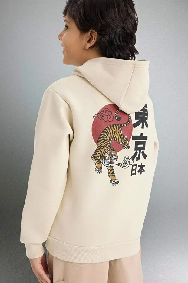 Hooded Back Print Sweatshirt with Soft Fleece Inside for Boys G5548A825CW