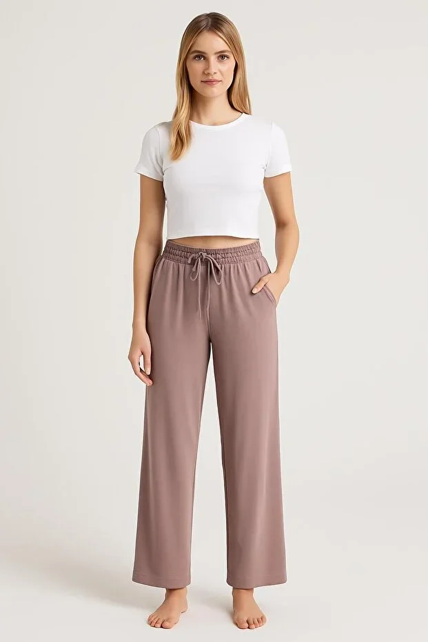 Women's Long High Waist Straight Leg Flexible Viscose Trousers