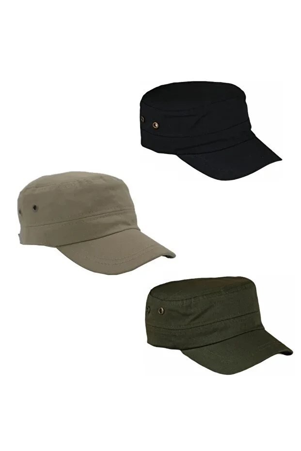 3 Pcs Kastro Hat Cap Outdoor Castro Cap Black - Beige - Khaki