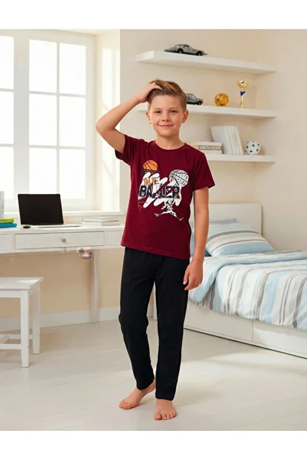 Boys Printed Detail Short Sleeve Pajama Set