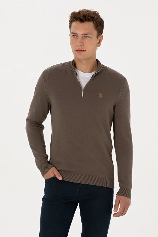 Men's Slim Fit Half-Zip Mink Basic Sweater 50313695-VR052