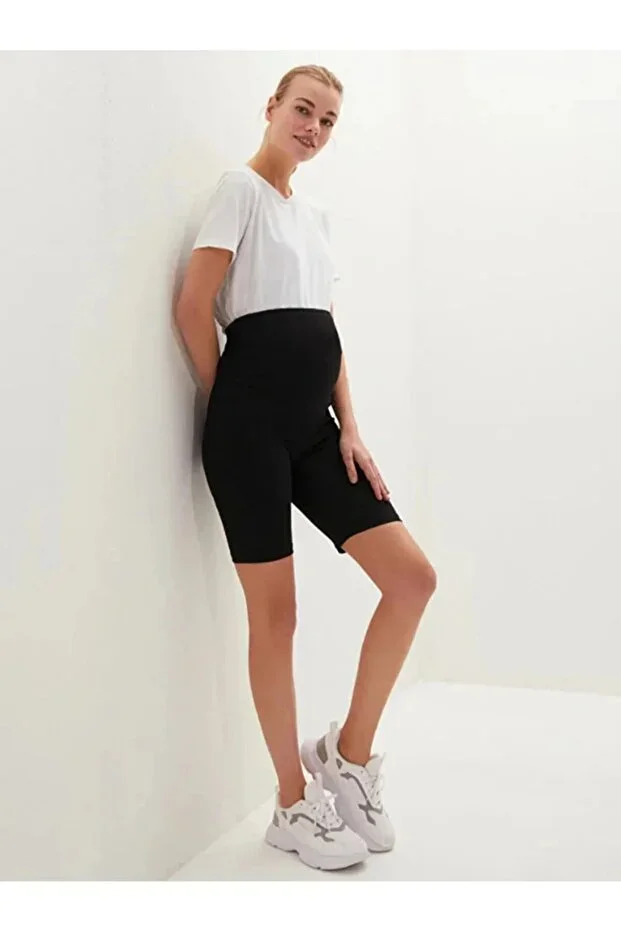 Women's Black Adjustable Waist Organic Cotton Stretch Maternity Shorts