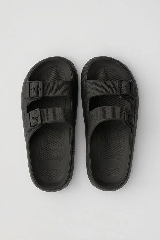 Leon Black Men's Double Buckle Eva Beach Slippers
