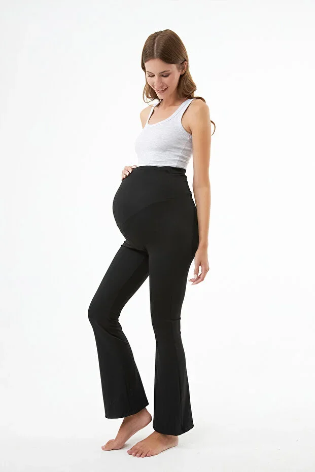 Black High Waist Pregnant Spanish Flare Women's Leggings