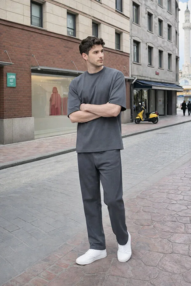 Men's Unprinted Basic Short Sleeve Summer Jersey Tracksuit Set