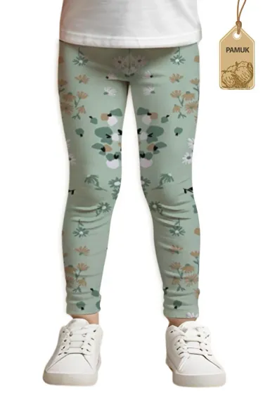 Girls Green Floral Design Seasonal/Summer Comfortable Lycra Cotton Non-Sweating Long Tights