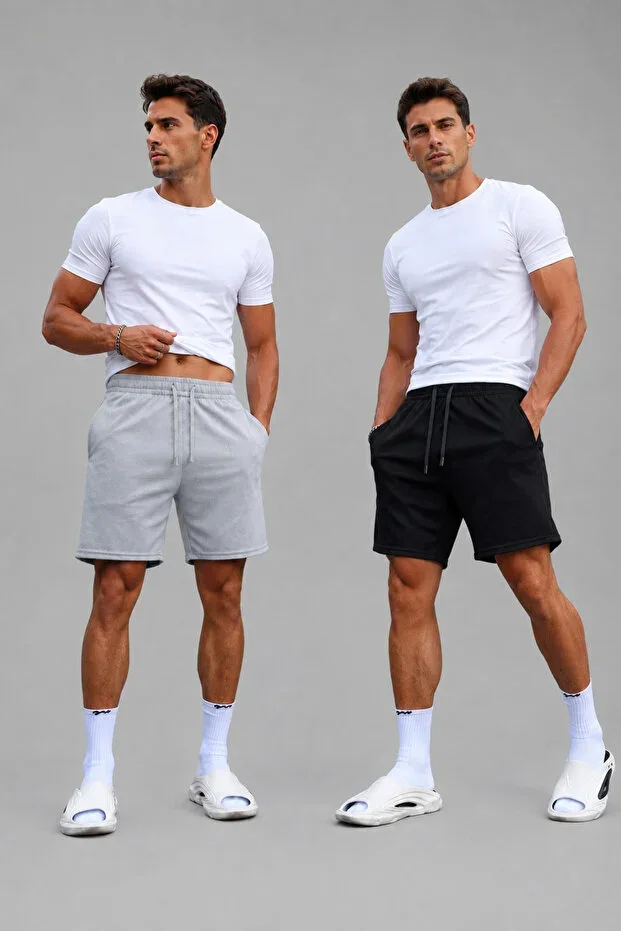 Men's Grey-Black Double Pack Regular Shorts