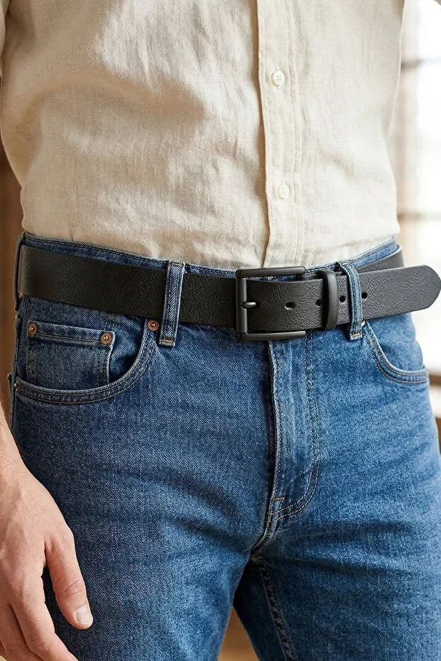 Men's 100% Genuine Leather 4 cm Sport Black Belt