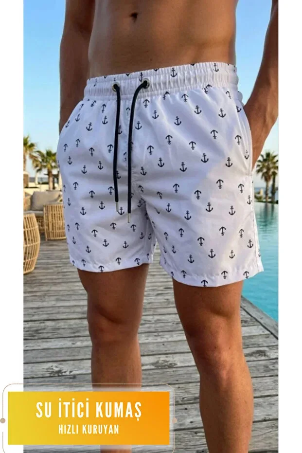 Men's Water Repellent Micro Fabric Zippered Pockets Mesh Lined Quick Dry Premium Patterned Swim Shorts