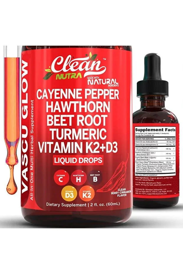 Cayenne Pepper Drops Supplement Liquid + Hawthorn Berry, Vitamin D3 K2 Beet Root Powder, Ceylon Cinnamon, Turmeric Curcumin, Organic Panax Ginseng, Berberine Usa Origin