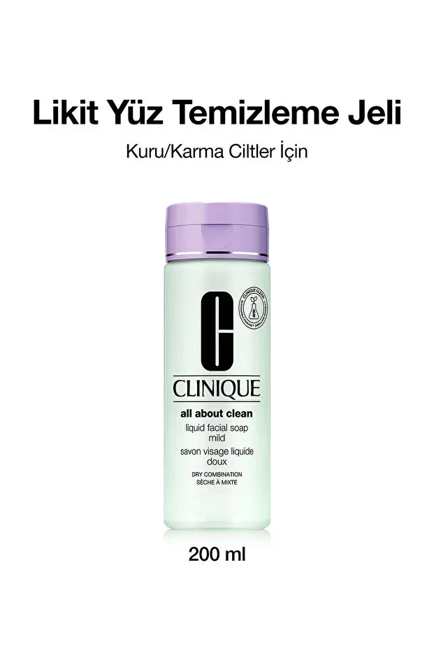 Clinique All About Clean™ Liquid Facial Soap, Mild, For Dry/Combination Oily Skin (Type 2) - 200ml