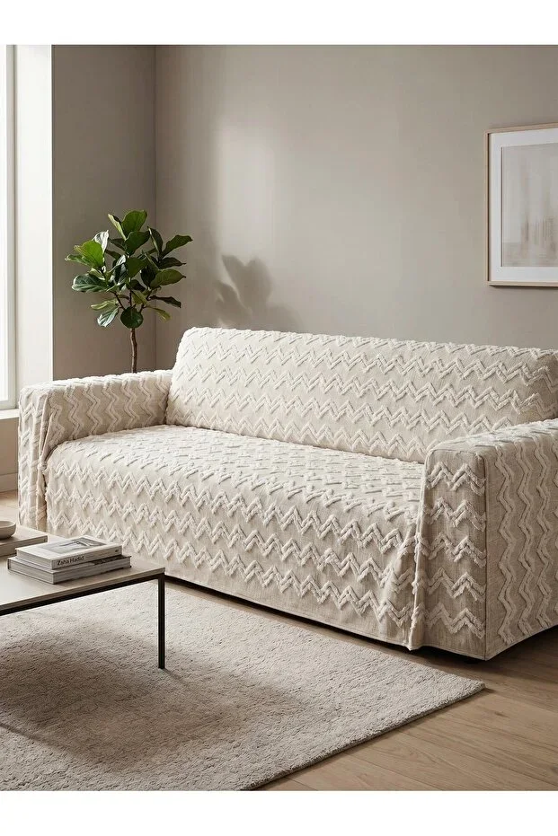 Non-Slip Multi-Purpose Sofa Cover – 100% Linen Cotton, 1.70 x 2.10, Natural Texture, Chic and Durable