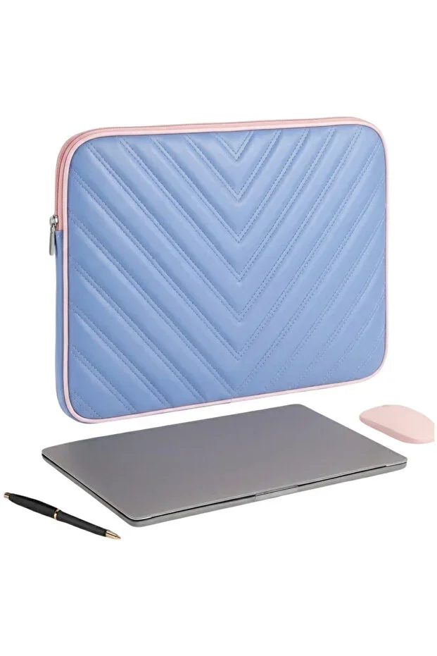 15-15.6 inch Shockproof Leather Laptop Bag Compatible with Macbook Air Pro - Protective Case Blue