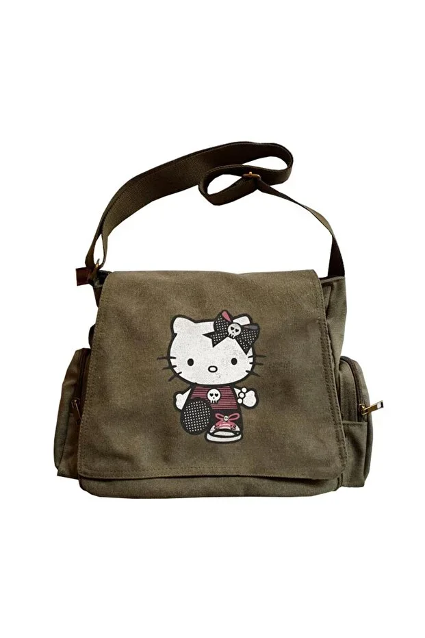 Hello Kitty Goth Printed Unisex Green Messenger Bag