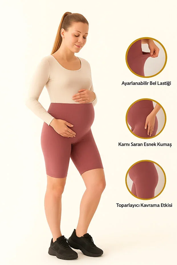 Adjustable Waist Rose Color Above Knee Short Maternity Shorts Leggings