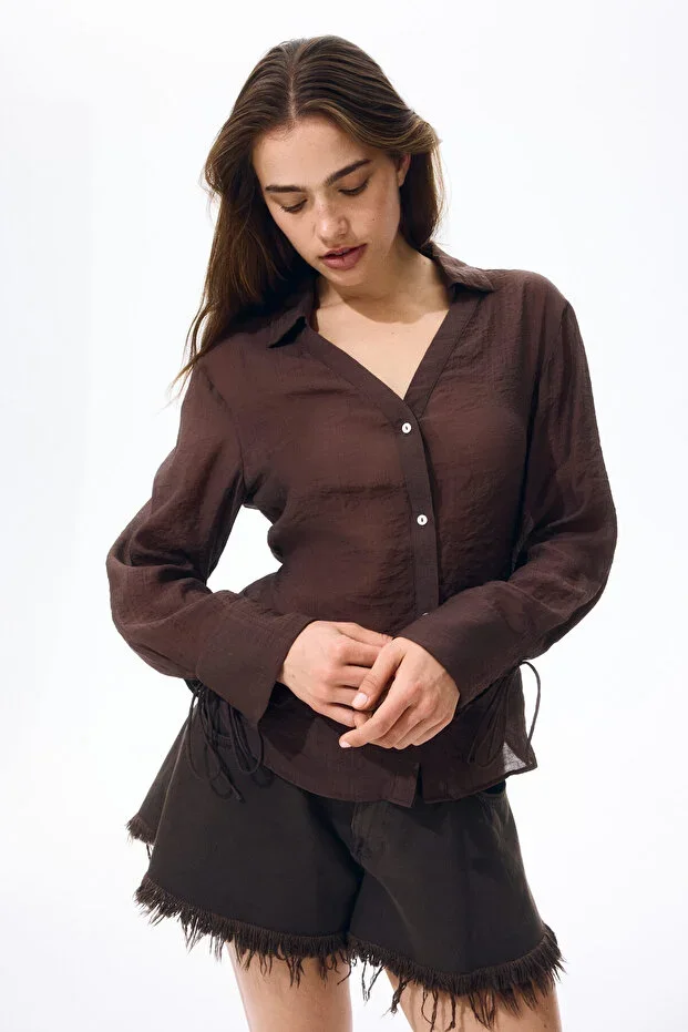 H&M Linen Blend Shirt with Lace-up Detail
