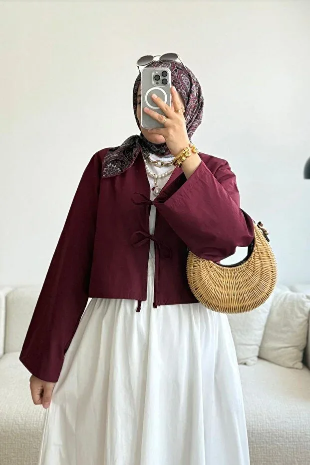 Giyim Gezegeni Front Tie 2 Laces Kimono Shirt Modern Modest Chic New Season Kimono