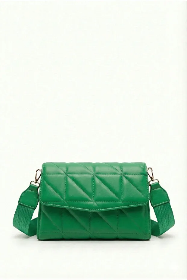 Women's Green Quilted Adjustable Strap Crossbody Bag