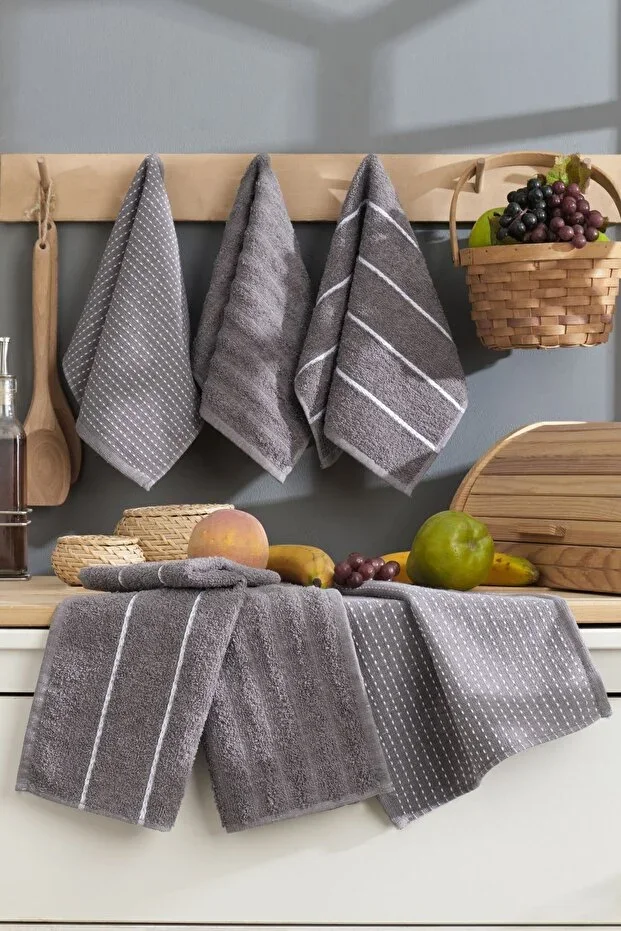 Grey Sophia 6-Piece 30x50 Cm Hand and Face Towel Set Kitchen Towel