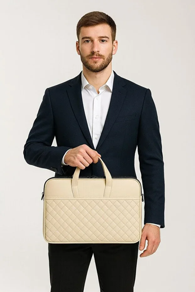 Premium Quilted Pattern 15" & 16" Inch Compatible Briefcase File Computer Bag for Laptops Notebooks Tablets