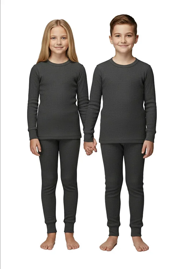 Soft Fisherman Collar Children's Thermal Underwear Set Anthracite