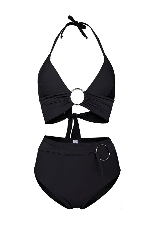 Stylish Bikini Set with Black Ring Accessory and Double Layer Jumpsuit Special Collection