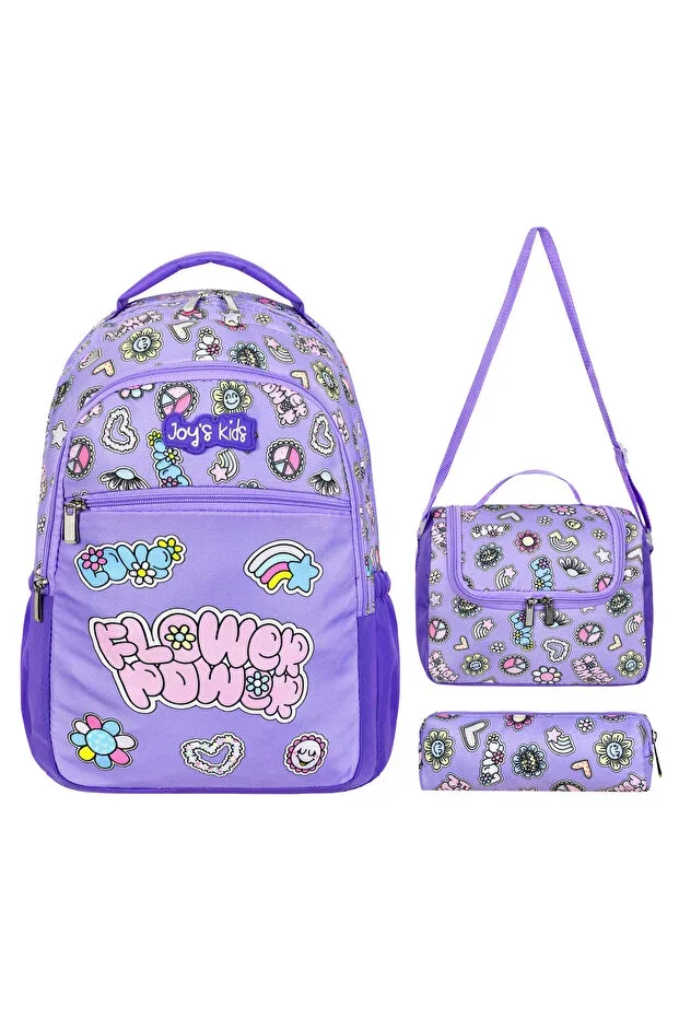 Licensed Flower Pattern Primary School Bag Lunch Bag and Pencil Case 3-Piece Set