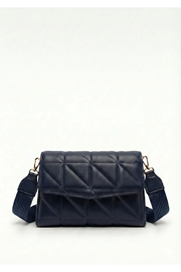 Women's Navy Blue Quilted Crossbody Bag with Adjustable Strap