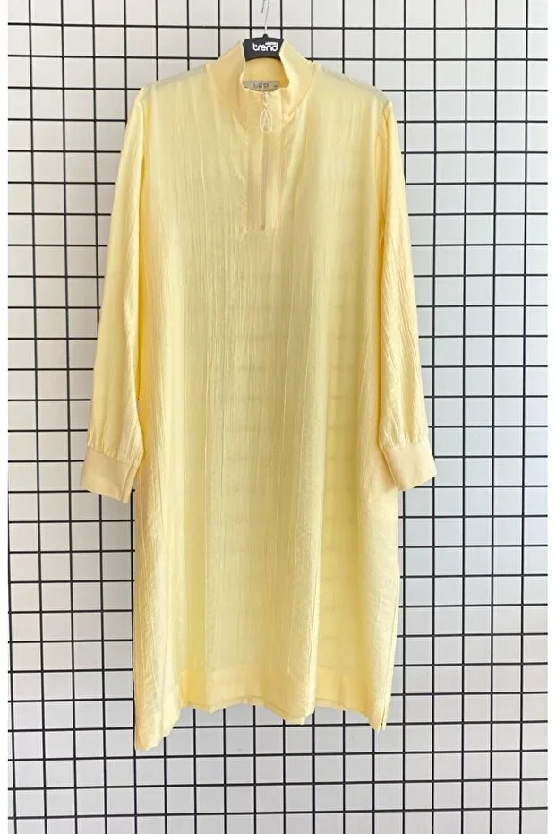 Armine Trend Collar Zippered Ribbed Natural Fabric Comfortable Fit Basic Modest Tunic Length 102 cm