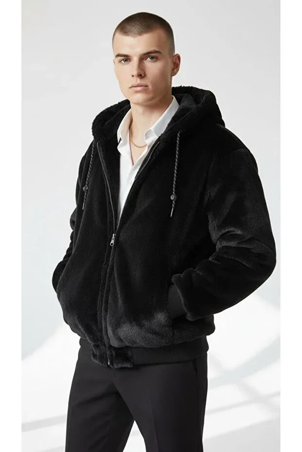 Oversize Men's Double-Sided Fur Coat – Hooded, Winter, and Warm