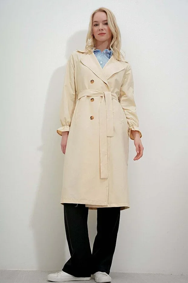Shawl Collar Sleeve Elastic TRENCHCOAT