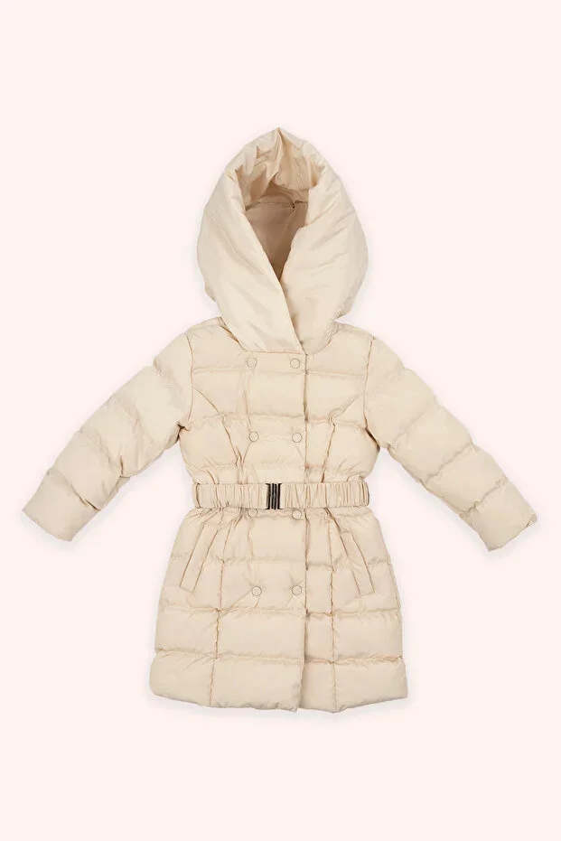 Girls Beige Coat with Belt