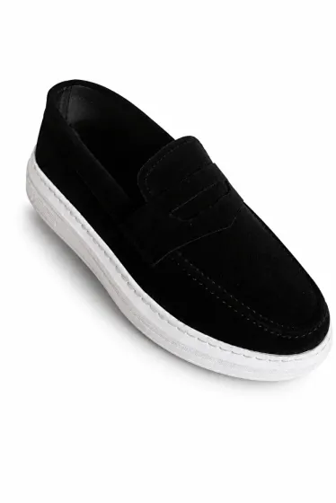 Men's Black Suede Loafer Shoes White Sole Daily Casual Classic Slip On Moccasin Sneaker