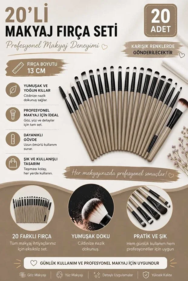 MIXED Color 20-Piece Professional Soft Makeup Brush Set