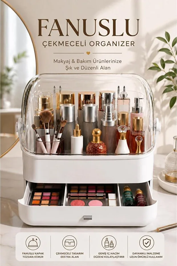 Fanuslu Drawer Makeup Organizer | Transparent Lid Desktop Cosmetic Organizer