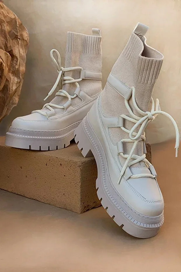 High Thick Sole Knitted Detail Winter Boots
