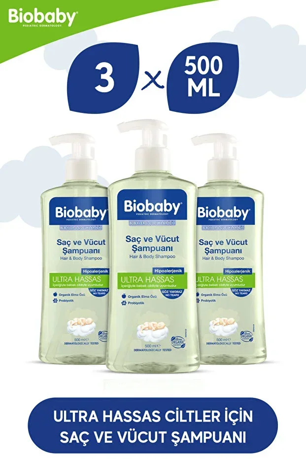 Ultra Sensitive Hair and Body Baby Shampoo 500 ml Prebiotic German Chamomile Buy 3 Get 2 Free - Organic Content