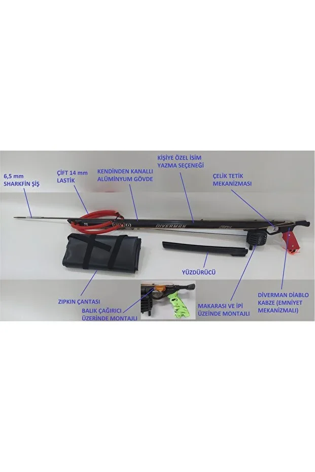 Diablo 3rd Generation Double Rubber Open Head Speargun, Fish Caller Floater Shock Rubber Bag