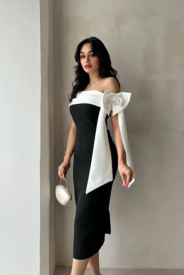 ALFUDO Moda Collection Brıanna Double Color Midi Belted Dress