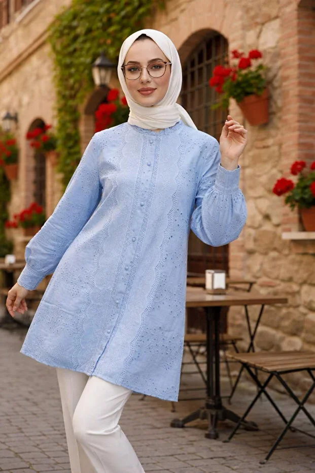 PİNK FLY GUIPURE LACE EMBROIDERED TUNIC