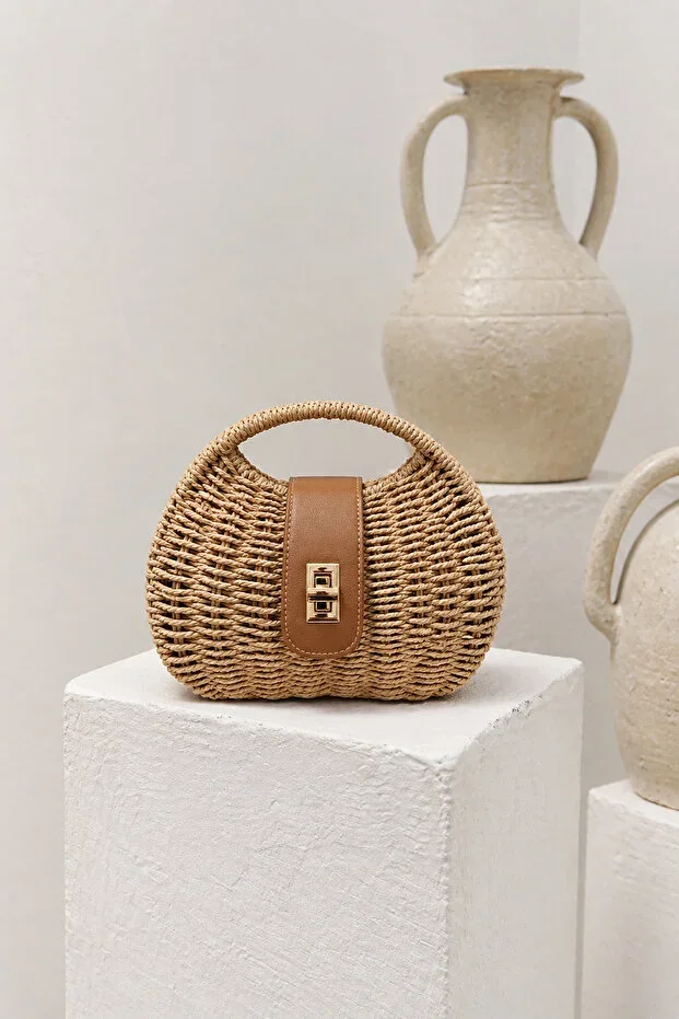 Straw Mini Bag with Leather Details | Boho Summer Handbag & Shoulder Bag