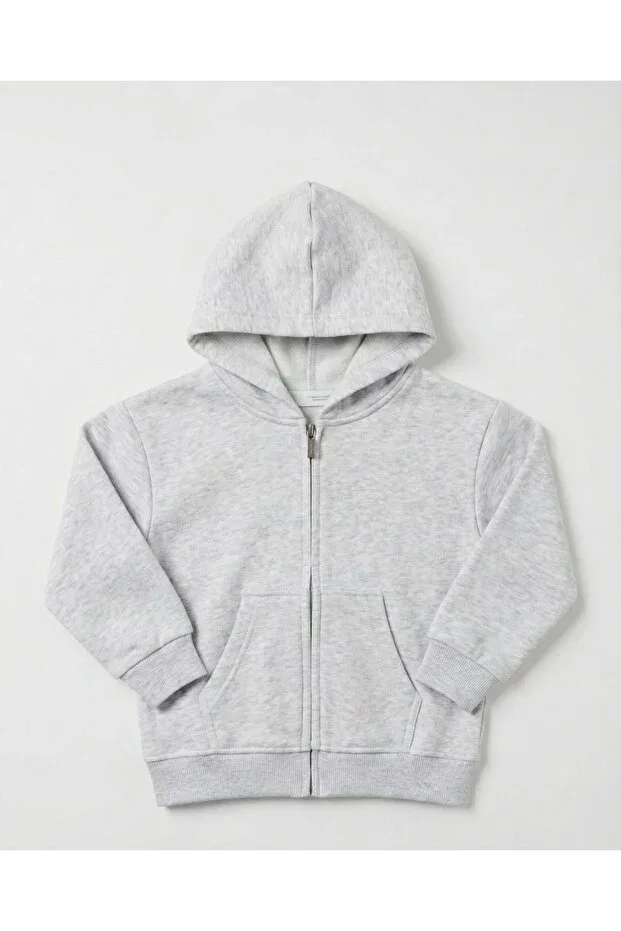 Unisex Kids Grey Melange Zip-Up Hoodie - Most Comfortable Basic Cardigan for School and Daily Wear