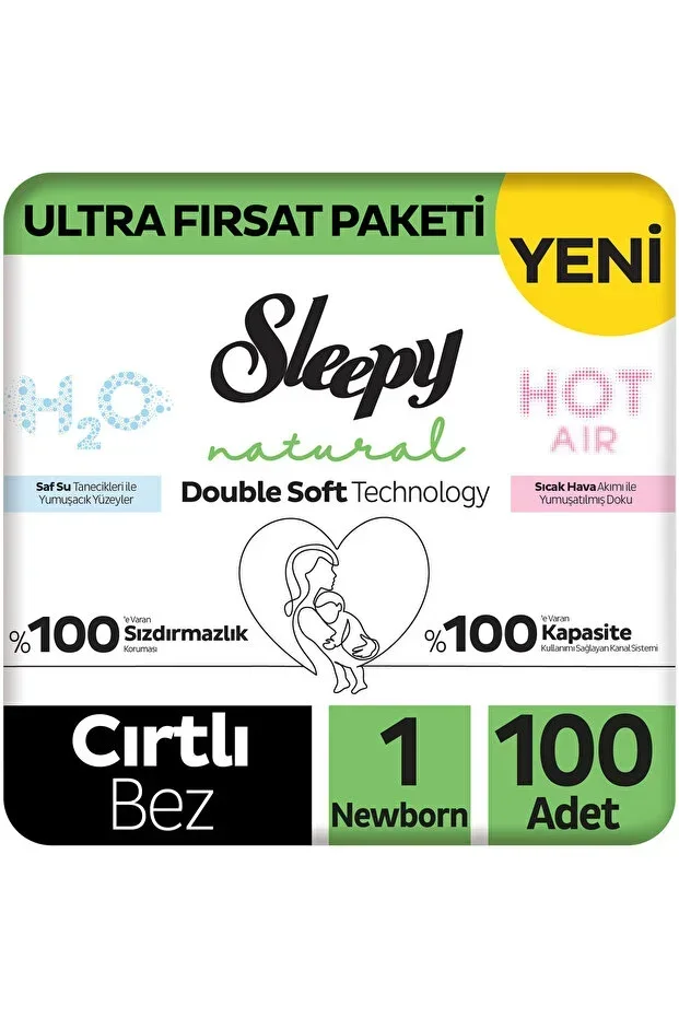 Sleepy Natural Double Soft Ultra Deal Pack Baby Diapers Size 1 Newborn 100 Pieces
