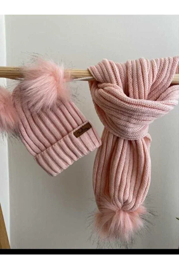 Baby Girl Pom-Pom Scarf & Hat Set