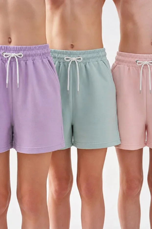 Cotton 3 pcs unisex girl boy children shorts set 5 6 7 8 9 10 11 12 13 14 years plain colors unprinted lilac pink green